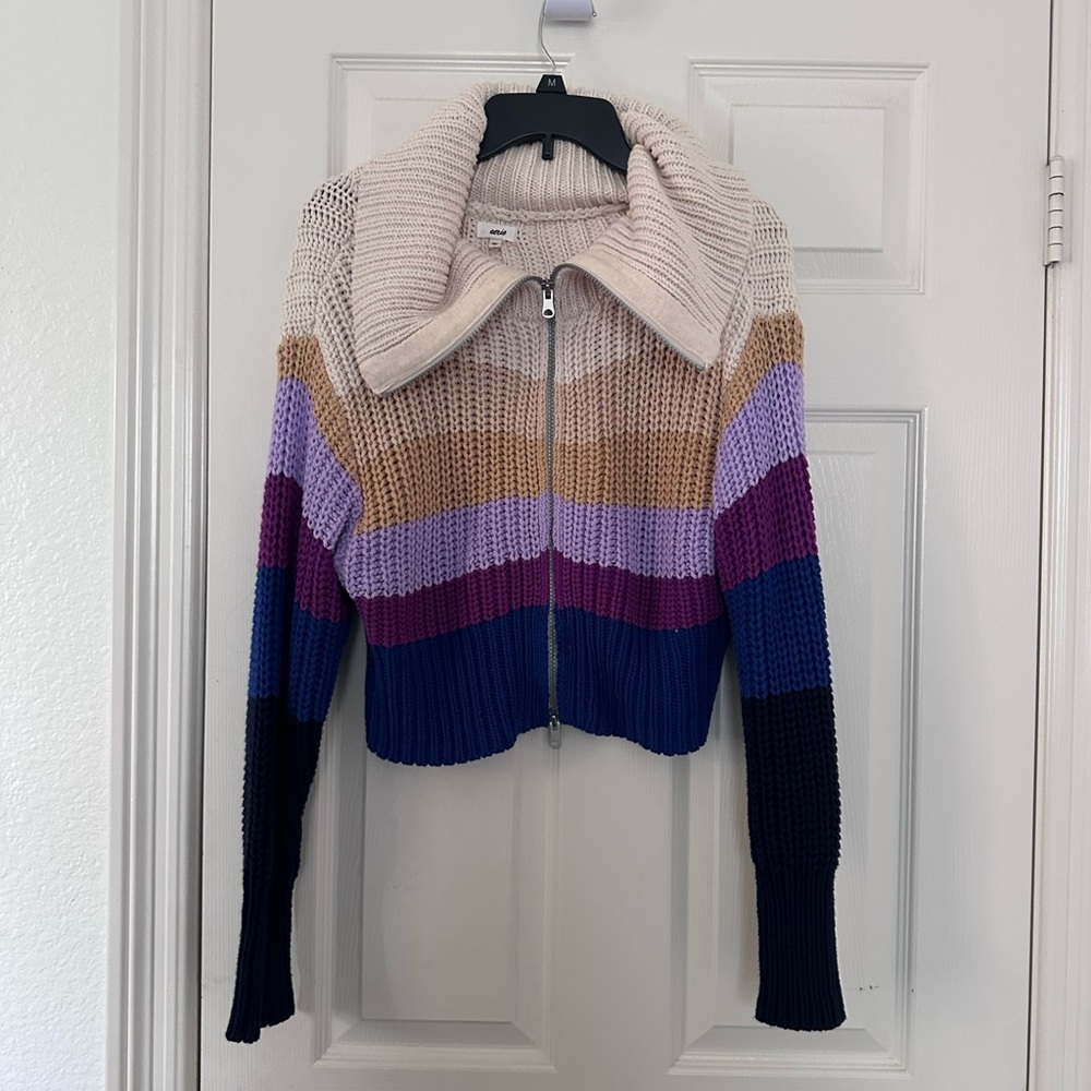 Aerie Cream and Purple Cowl Neck Sweater